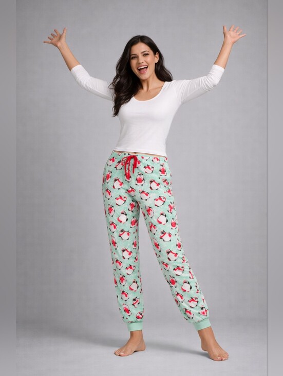 Secret Treasures Other - Secret Treasures Mint Plush Penguin Print Pajama Pants with Red Drawstring
